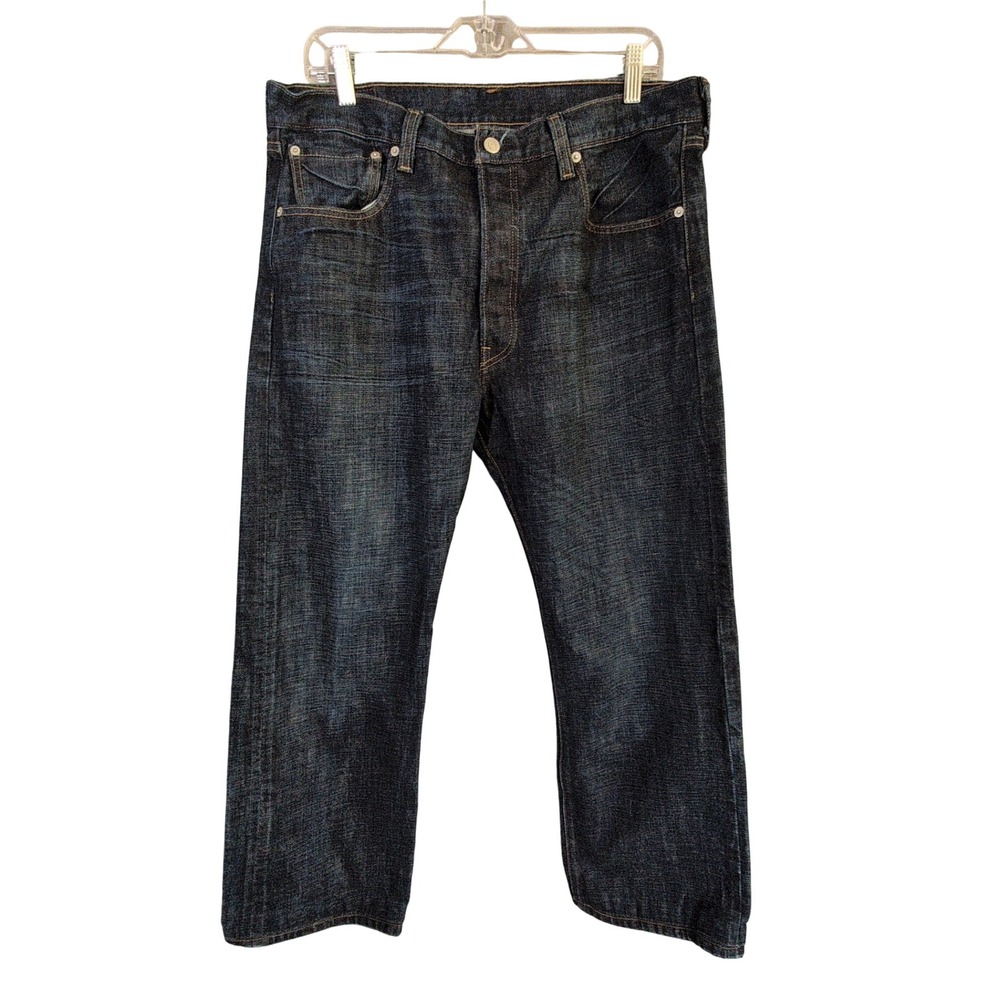 Levis 501 Original Fit Jeans Mens 36x27 Dark Wash Button Fly Dark Wash Hemmed